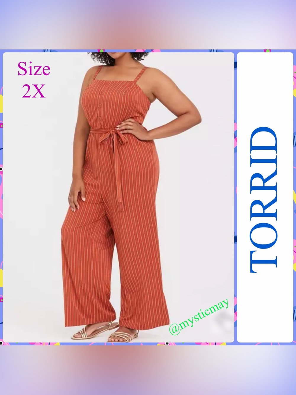 TORRID Rust Orange Pinstripe Challis Wide Leg Jumpsuit Plus Size 2X